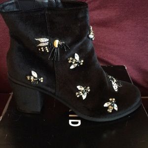 Embellished bumblebee heel booties